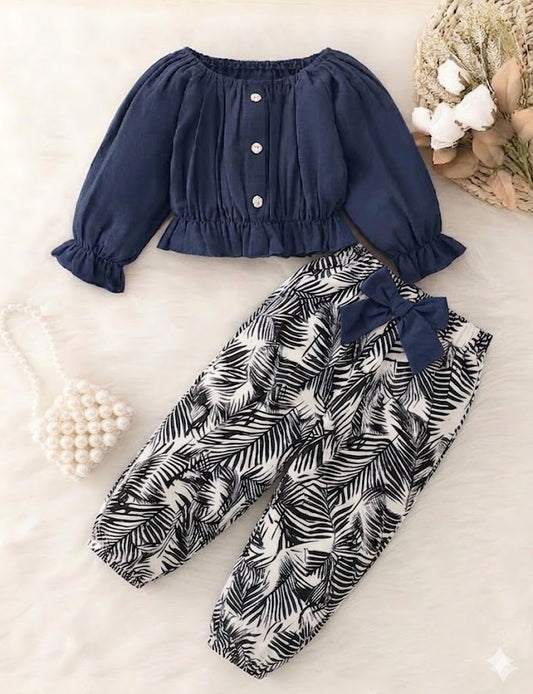 NOVA LEAF PRINTED PAJAMA SET BLUE