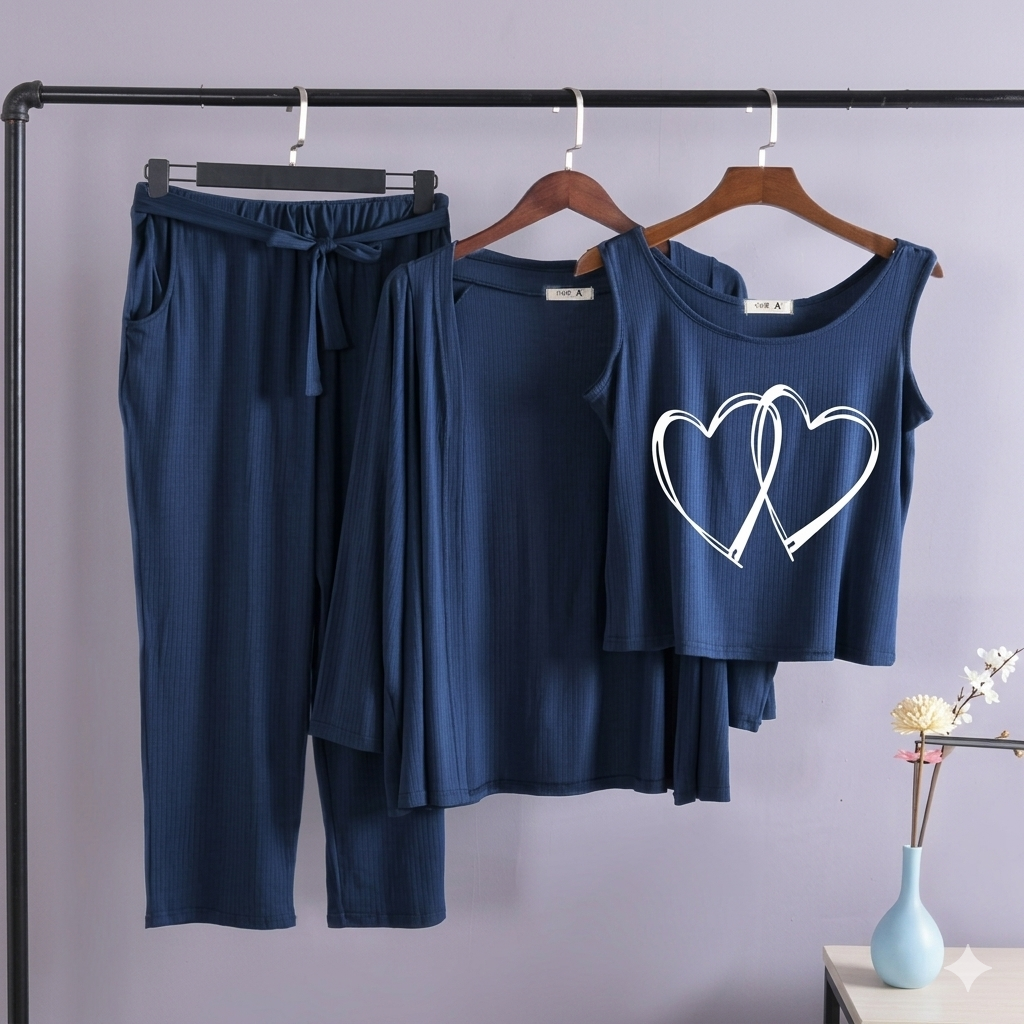 3 PIECE HEART PRINTED LOUNGEWEAR & HOME WEAR SETS COMFY NIGHTSUIT