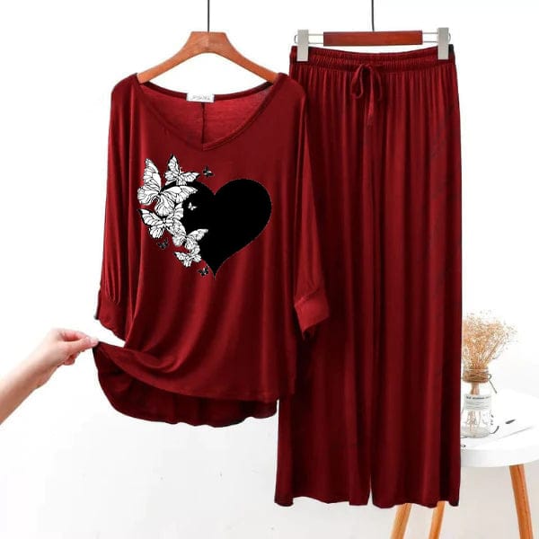 Love Heart Printed V-Neck Women Night Suit PJ Set ARTICLE NO # 56