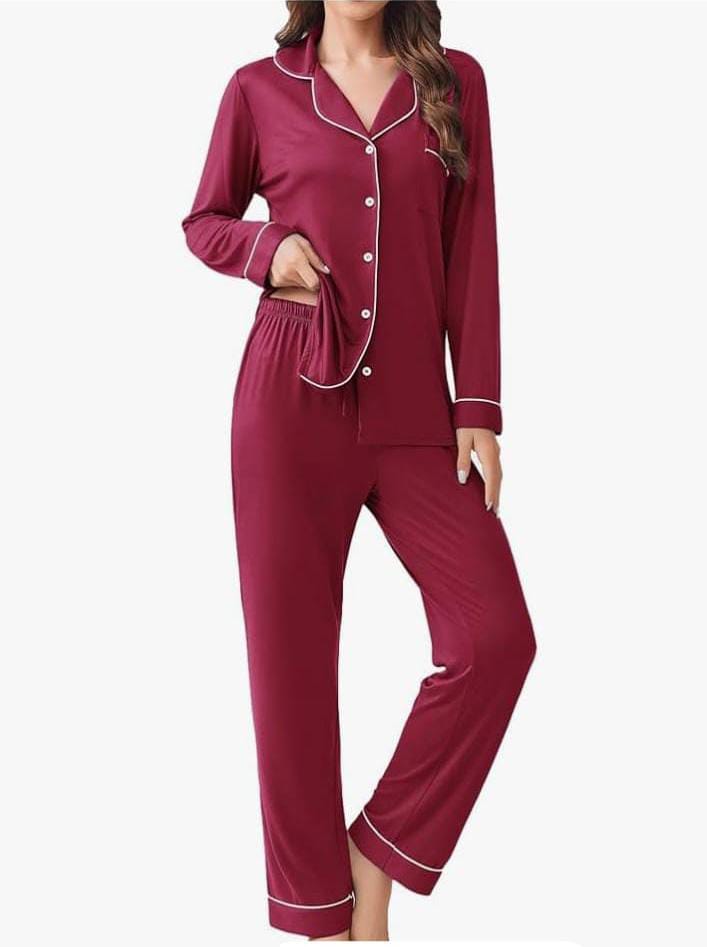 New Comfy Piping Style Cotton Jersey Nightsuit For Women - Comfy Nightwear