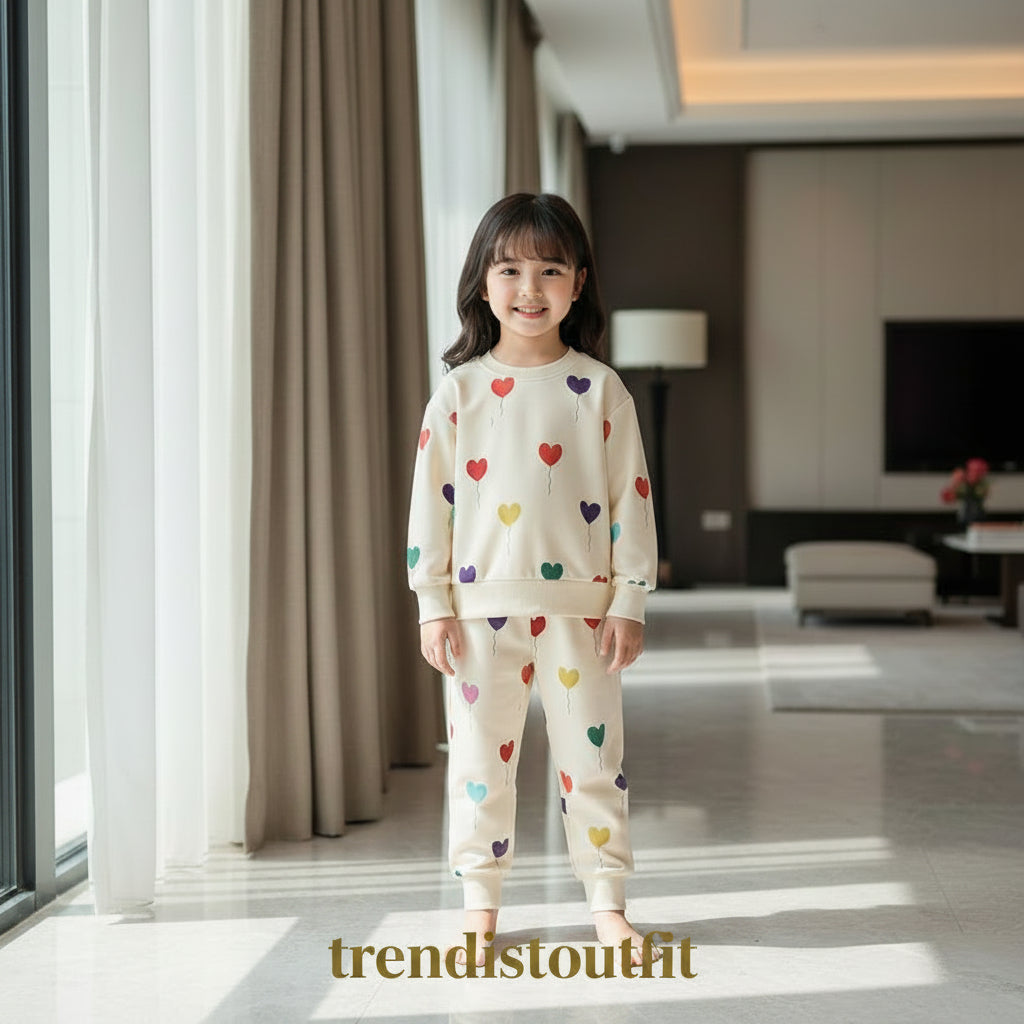 BALLOON HEART KIDS WINTER PANEL SWEETSHIRT SET