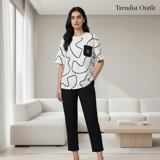 WEITH WITH BLACK LINS  PRINTED PJ SETS