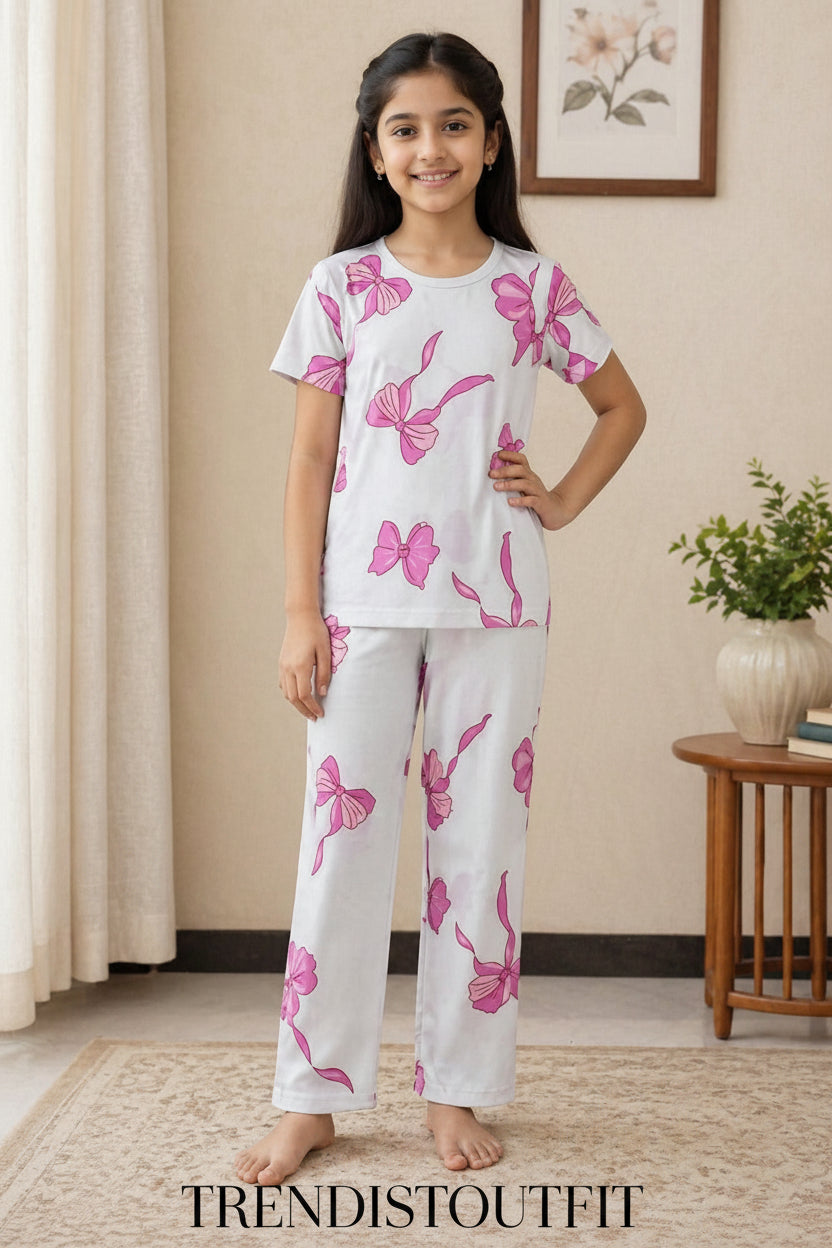 PINK BOW & WHITE SHIRT TROUSER KIDS WEAR