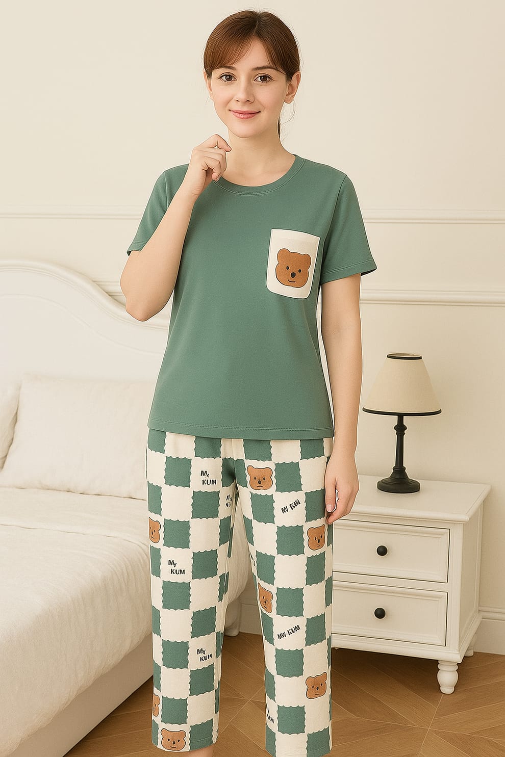 GREEN POKET & CHEACK PAJAMA PRINTED PJ SETS