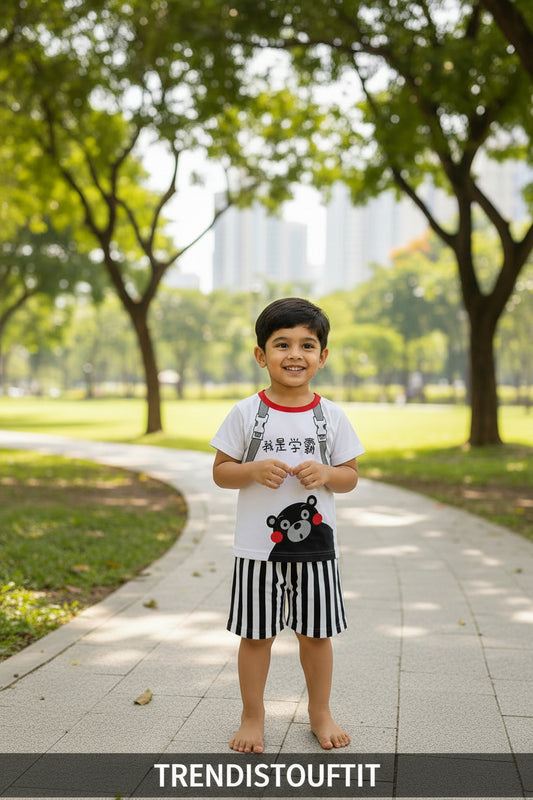 BLACK & WHITE BEAR KIDS SHORT SET