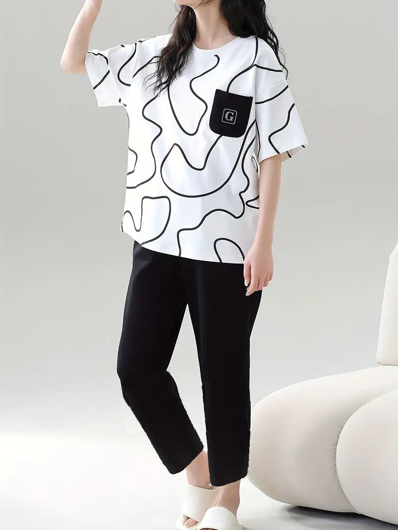 WEITH WITH BLACK LINS  PRINTED PJ SETS