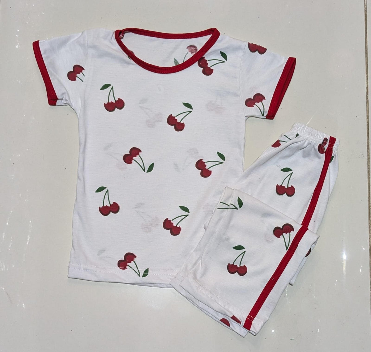 RED CHERRY BEAUTIFULL WHITE SHIRT & TROUDER FOR GIRL KIDS WEAR
