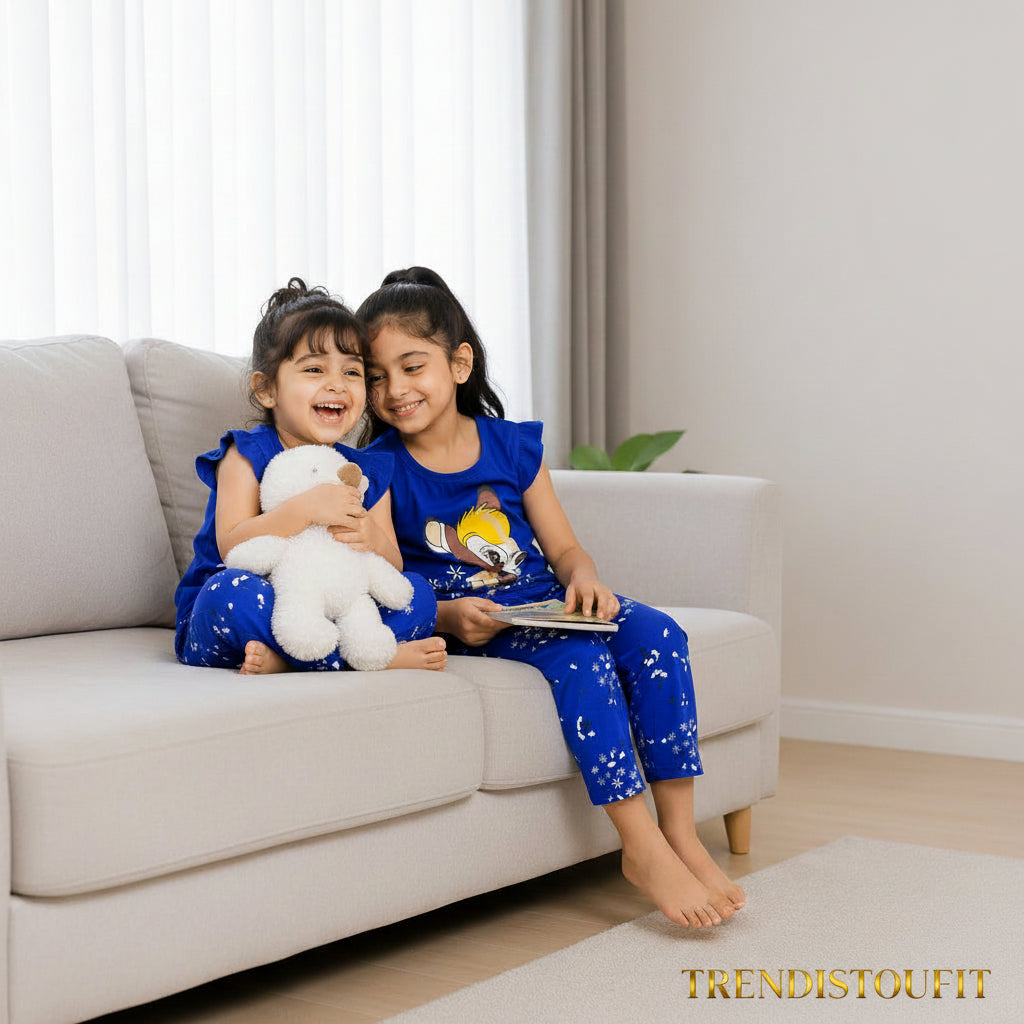 NAVY BLUE CUTE DEAR PAJAMA SET