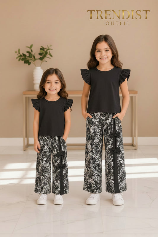 GRAY RIB BOW KIDS WEAR 2 PSC SET