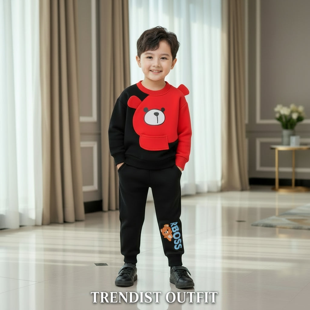 R-BOSS KIDS WINTER SWEETSHIRT SET - RED-BLACK