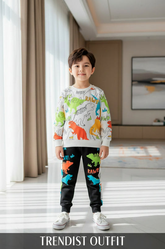 MULTI DINO KIDS WINTER SWEETSHIRT SET