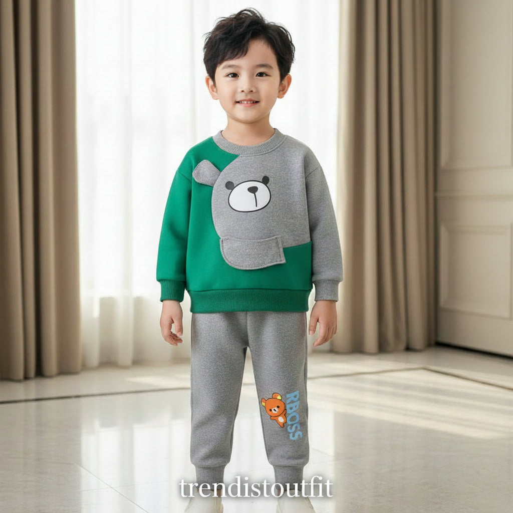 BOSS KIDS WINTER SWEETSHIRT SET- GREEN & GREY