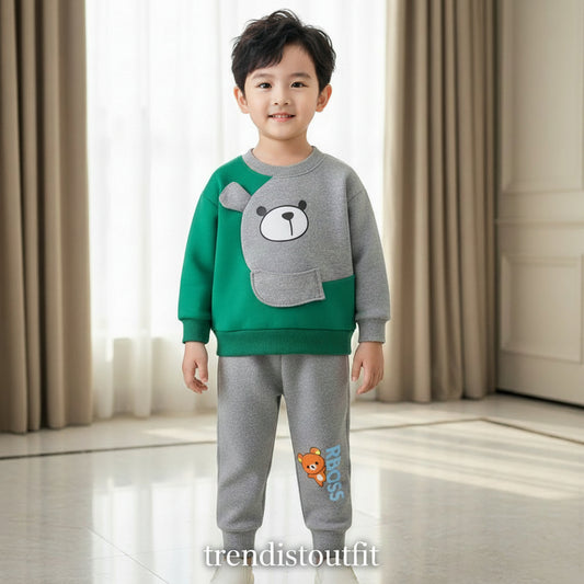 BOSS KIDS WINTER SWEETSHIRT SET- GREEN & GREY