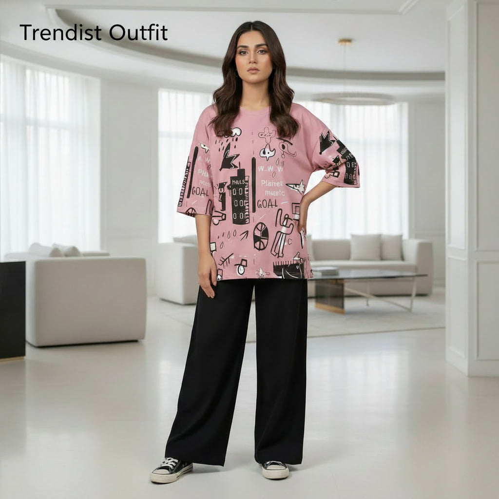 Pink: Music Planet Printed Women's PJ Sets