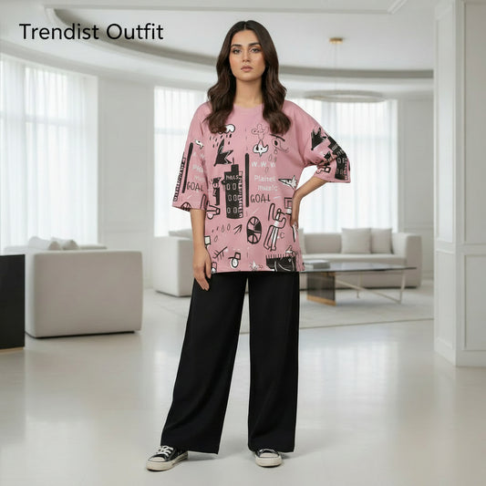 Pink: Music Planet Printed Women's PJ Sets