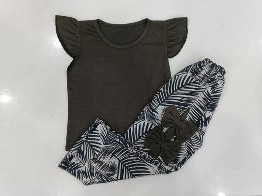 GRAY RIB BOW KIDS WEAR 2 PSC SET