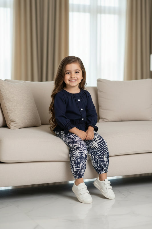 NOVA LEAF PRINTED PAJAMA SET BLUE