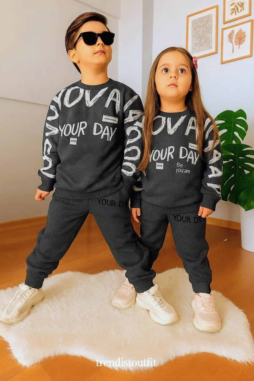 GRAY : YOUR DAY KIDS PRINTED WINTER SWEETSHIRT SET