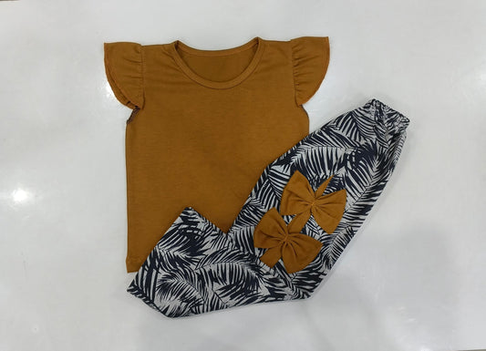 BROWN RIB BOW KIDS FROCK SET