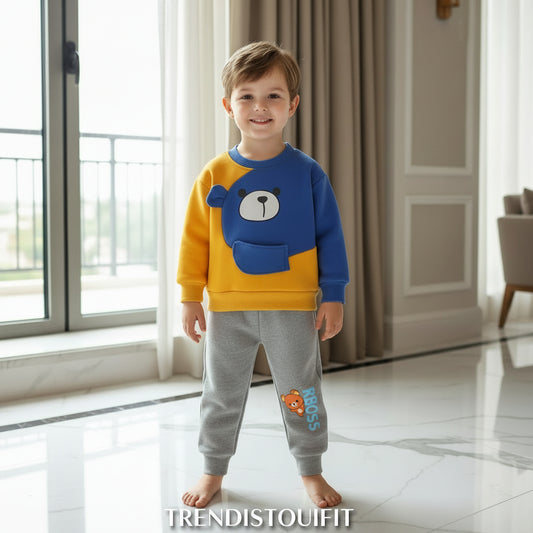 KIDS BOSS WINTER SWEETSHIRT SET- YELLOW & BLUE