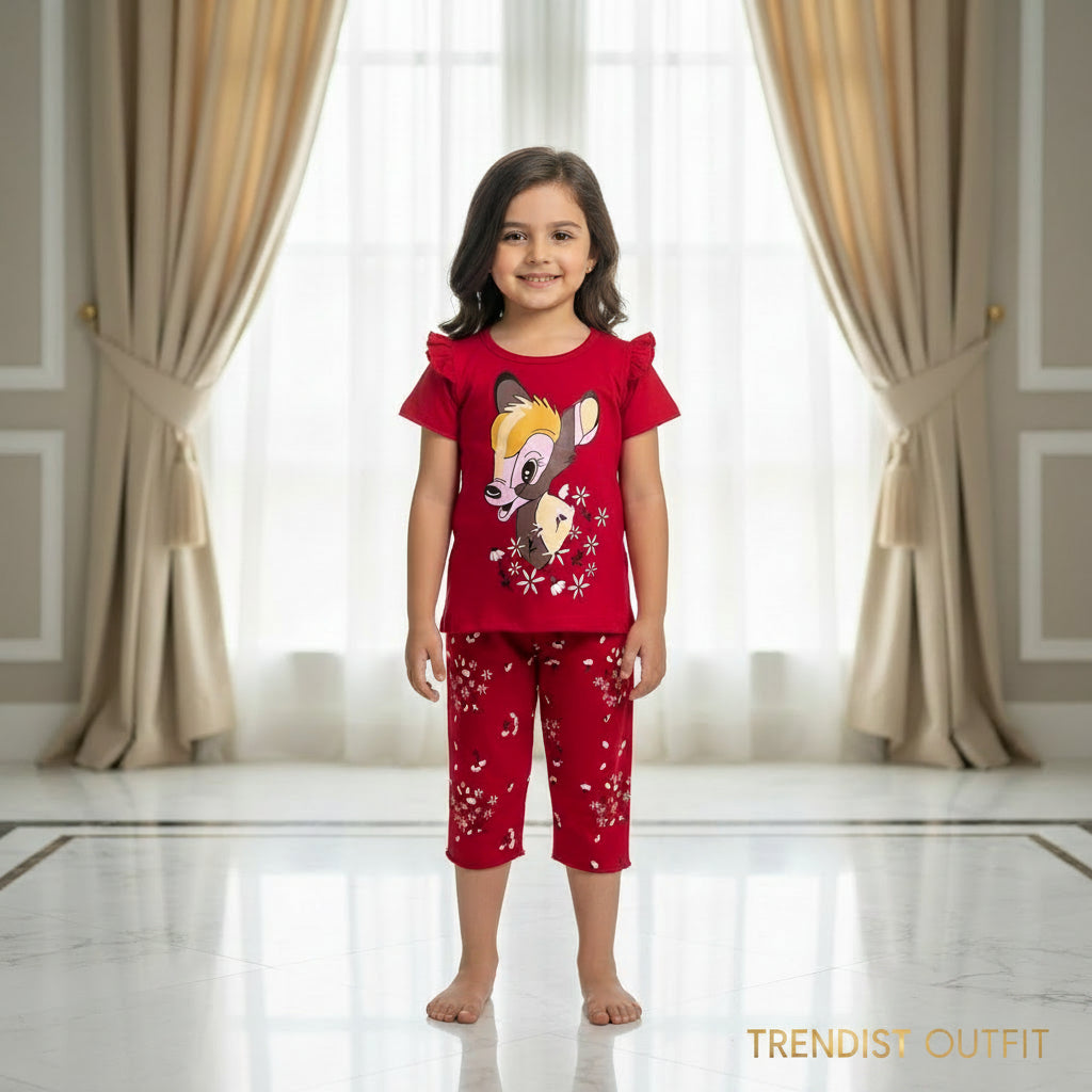 MAHROON CUTE DEAR PAJAMA SET