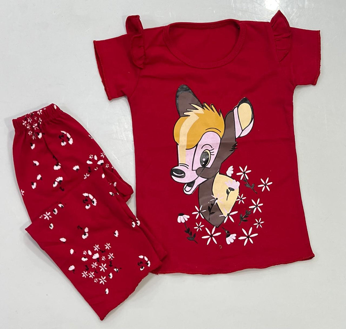 MAHROON CUTE DEAR PAJAMA SET