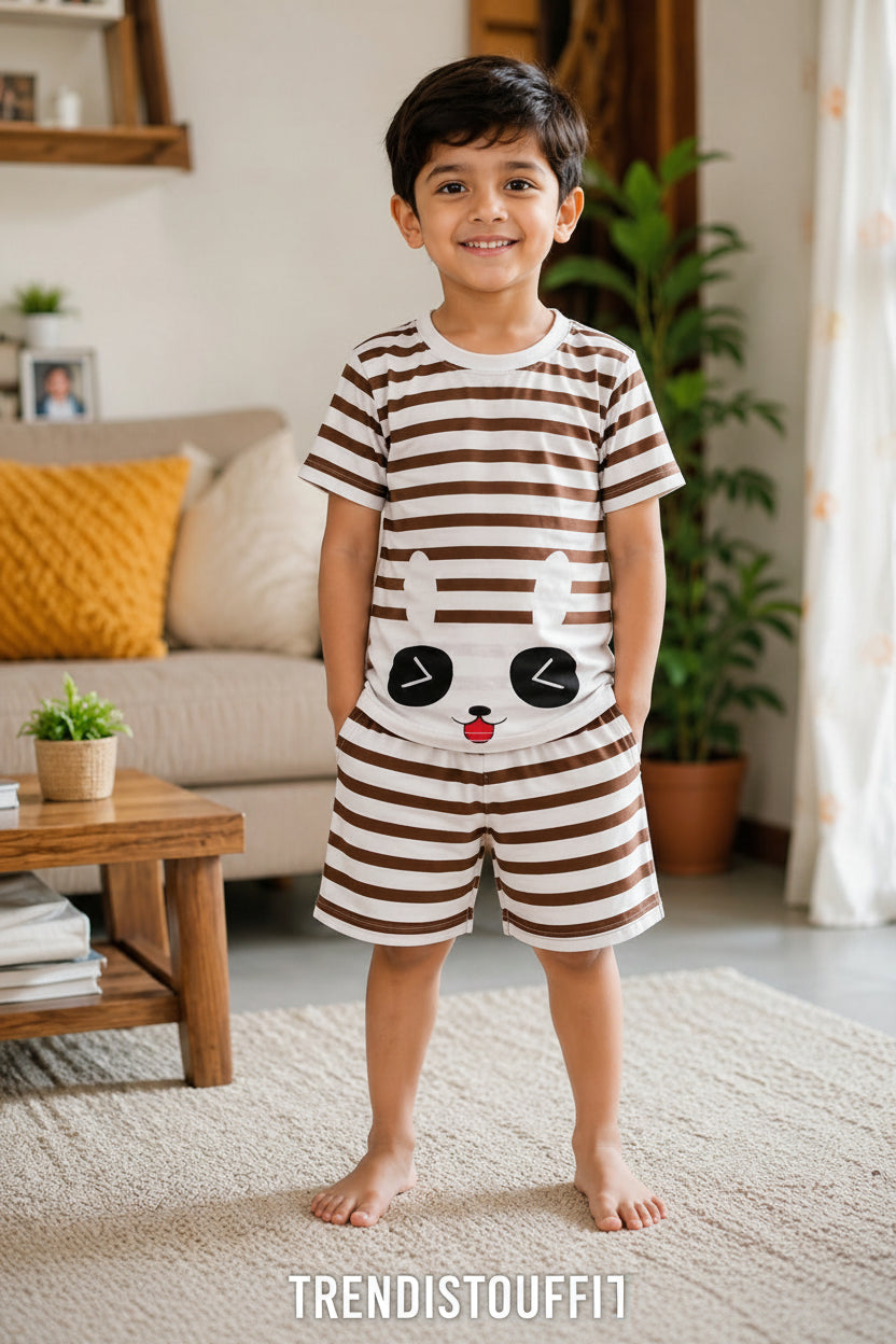 CUTE PANDA STRIPE KIDS SHORT SET