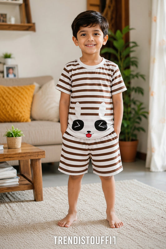 CUTE PANDA STRIPE KIDS SHORT SET