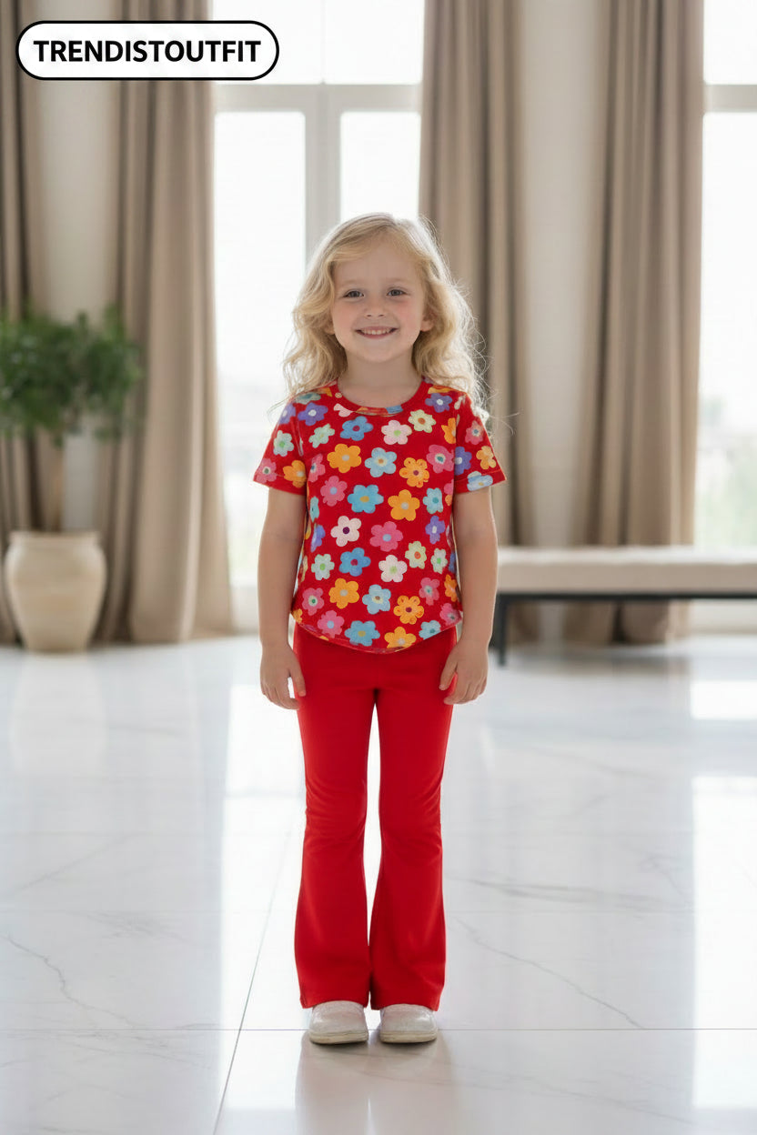 COLOURFULL FLOWER PAJAMA SET-RED