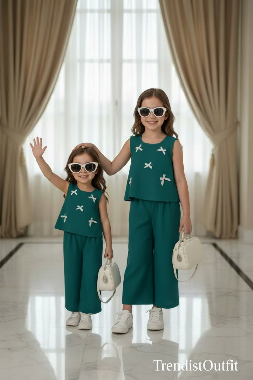 EMERALD BOW KIDS SLEEVELSS CO-ORD SET