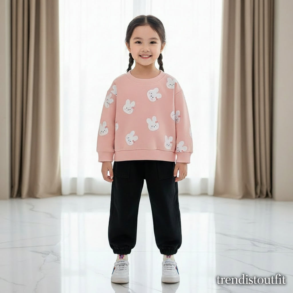 PEACH BEAR KIDS WINTER PANEL SWEETSHIRT SET