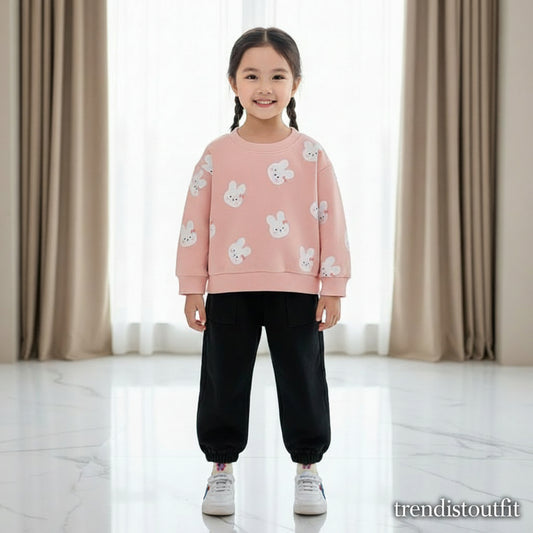 PEACH BEAR KIDS WINTER PANEL SWEETSHIRT SET