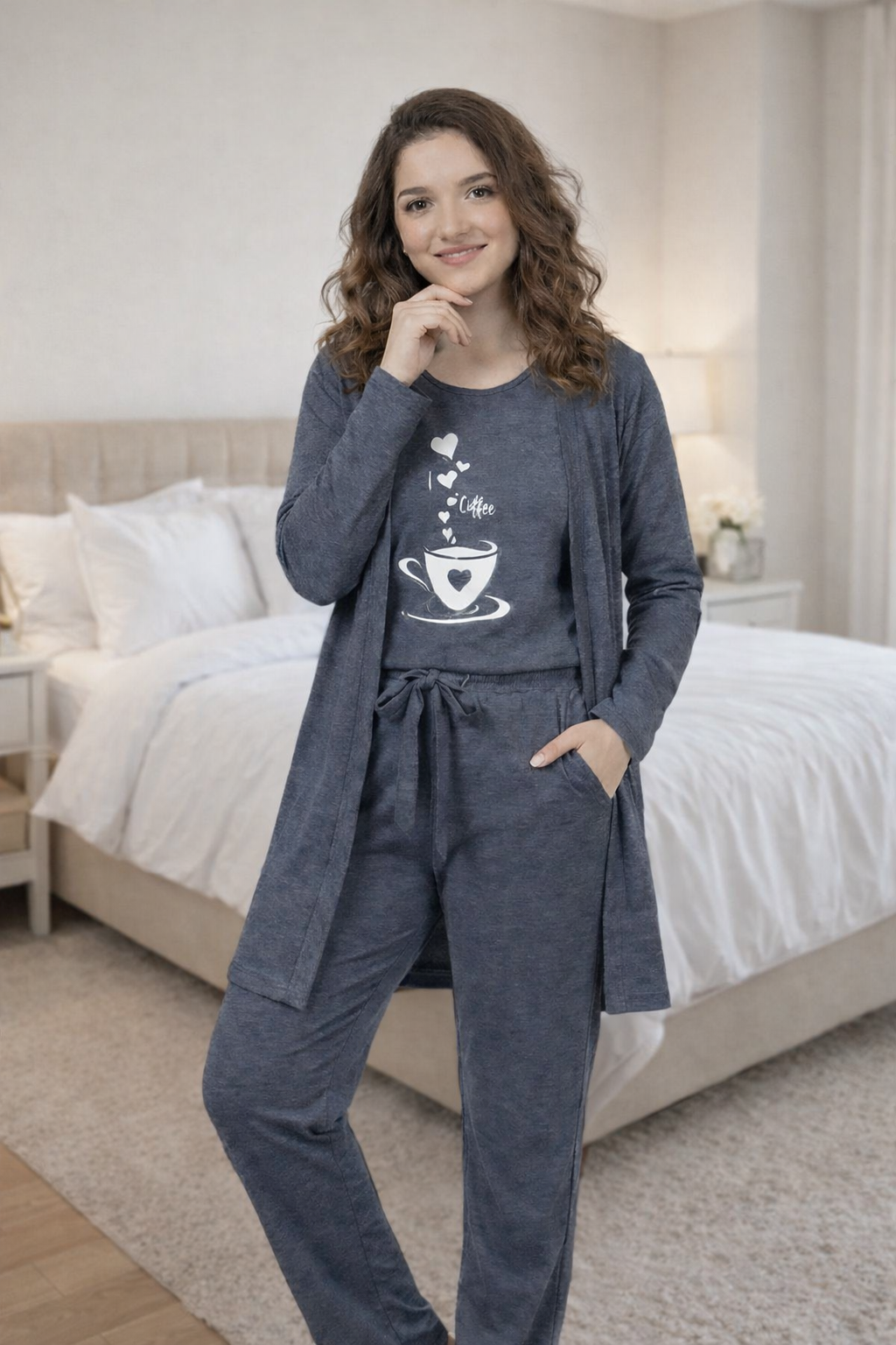 I LOVE COFFEE PRINTED 3 PIECE LOUNGEWEAR & HOME WEAR SETS COMFY NIGHTSUIT