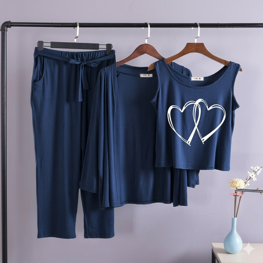 3 PIECE HEART PRINTED LOUNGEWEAR & HOME WEAR SETS COMFY NIGHTSUIT