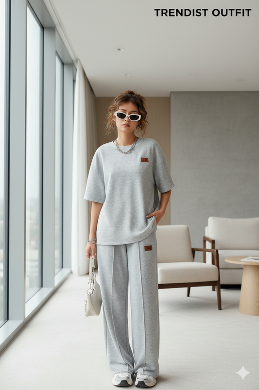 Grey Palazzo Style Night Suit For Women PJ Set