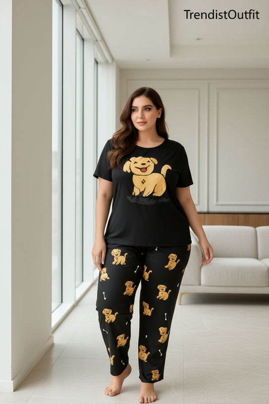 "Cute Doggy Printed Night Suit For Women PJ Set