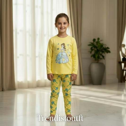 Yellow Princess Printed Kids Night Suit