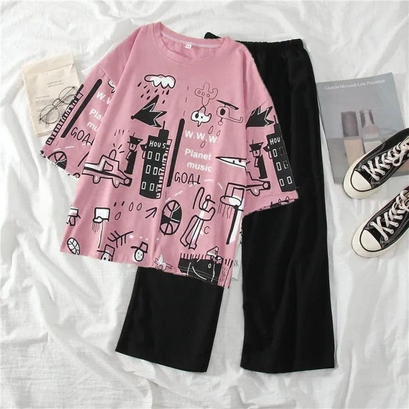 Pink: Music Planet Printed Women's PJ Sets
