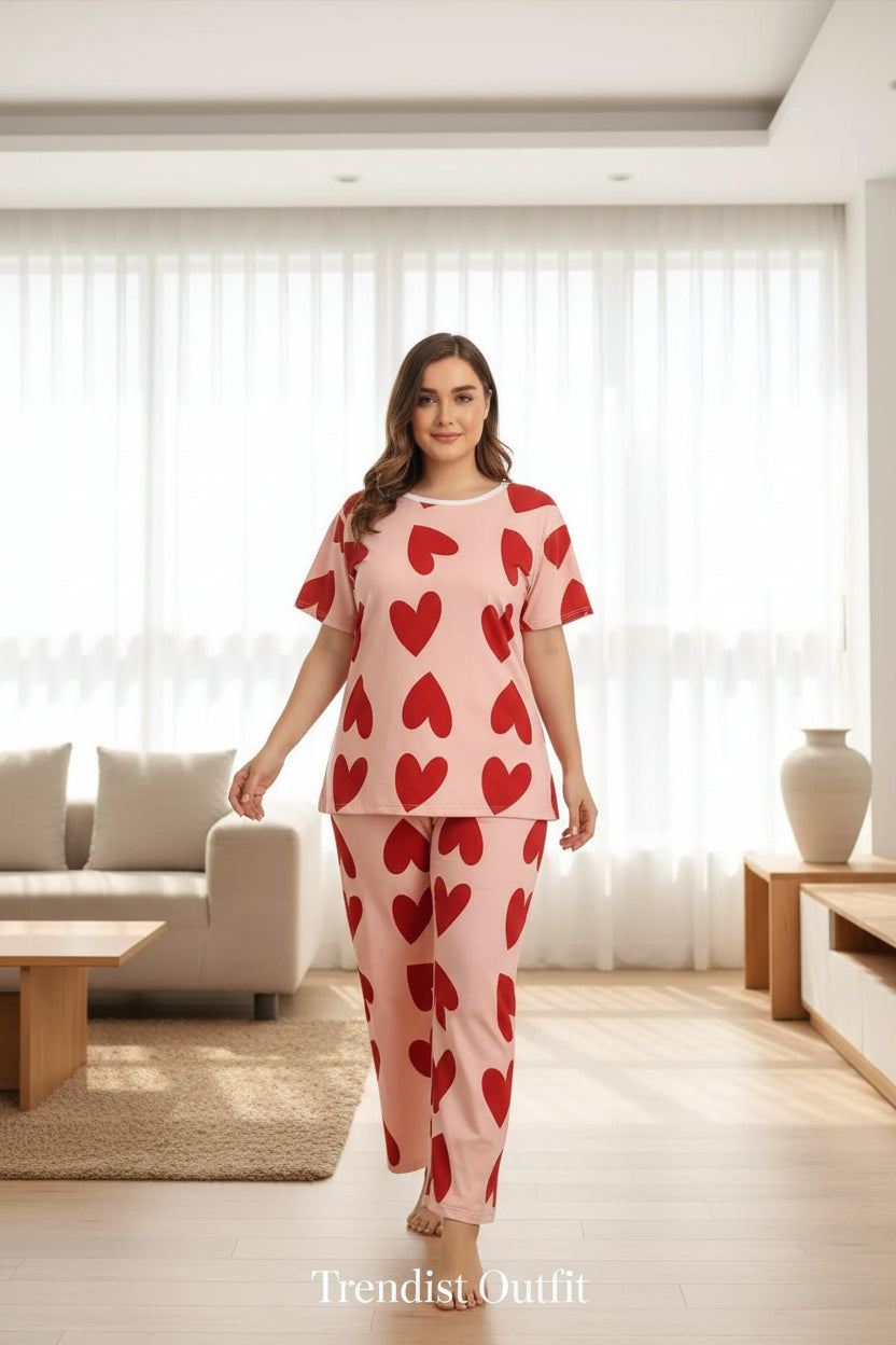 Pink Heart Printed PJ Set