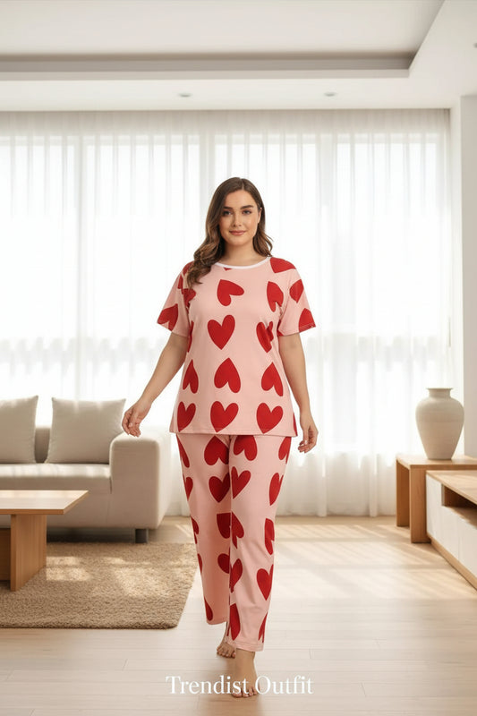 Pink Heart Printed PJ Set