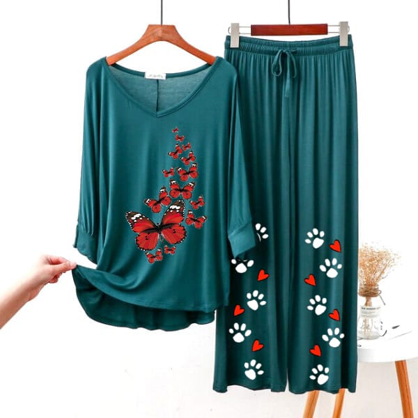 Butterfly Printed V-Neck Women Night Suit PJ Set ARTICLE NO # 56