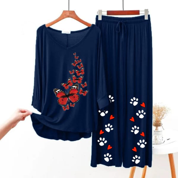 Butterfly Printed V-Neck Women Night Suit PJ Set ARTICLE NO # 56