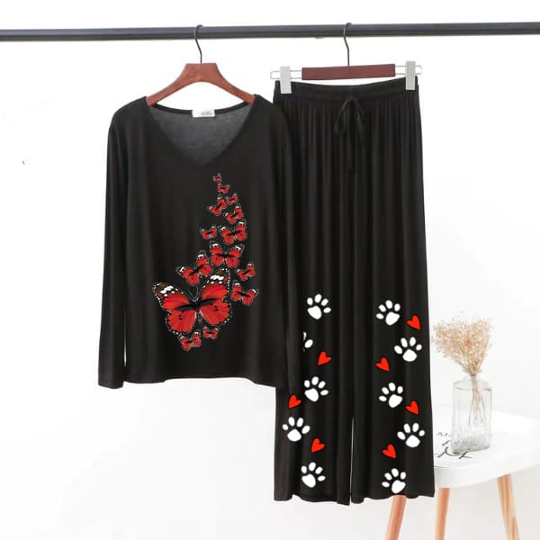 Butterfly Printed V-Neck Women Night Suit PJ Set ARTICLE NO # 56