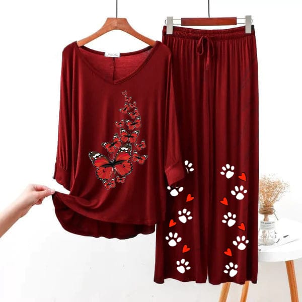 Butterfly Printed V-Neck Women Night Suit PJ Set ARTICLE NO # 56