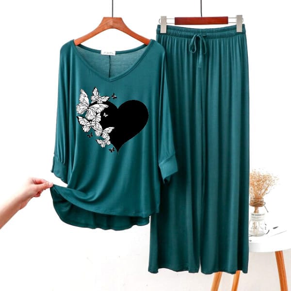Love Heart Printed V-Neck Women Night Suit PJ Set ARTICLE NO # 56