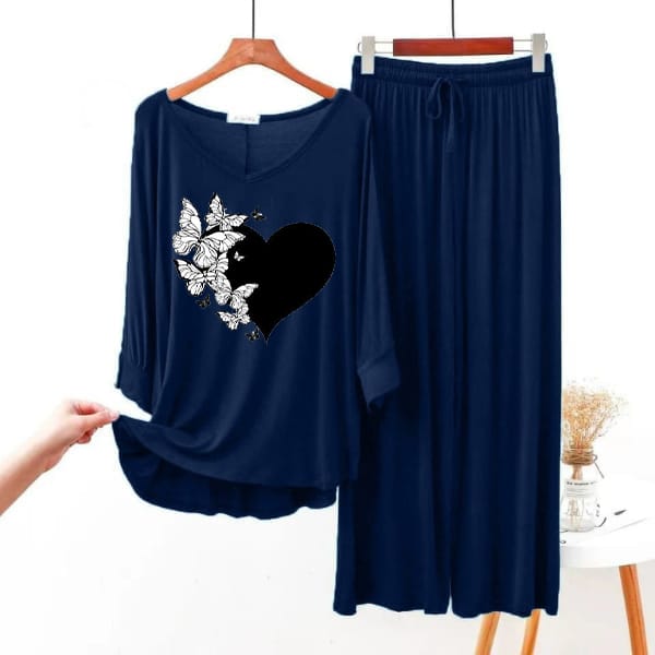 Love Heart Printed V-Neck Women Night Suit PJ Set ARTICLE NO # 56