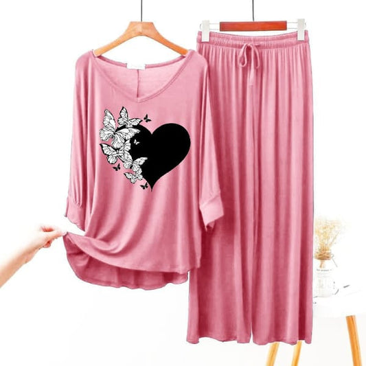 Love Heart Printed V-Neck Women Night Suit PJ Set ARTICLE NO # 56