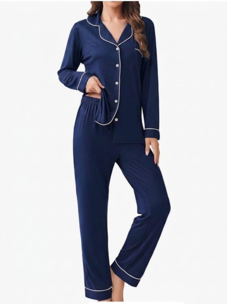 New Comfy Piping Style Cotton Jersey Nightsuit For Women - Comfy Nightwear