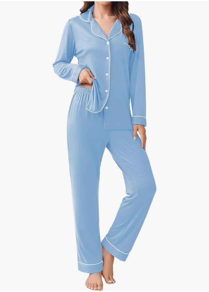 New Comfy Piping Style Cotton Jersey Nightsuit For Women - Comfy Nightwear