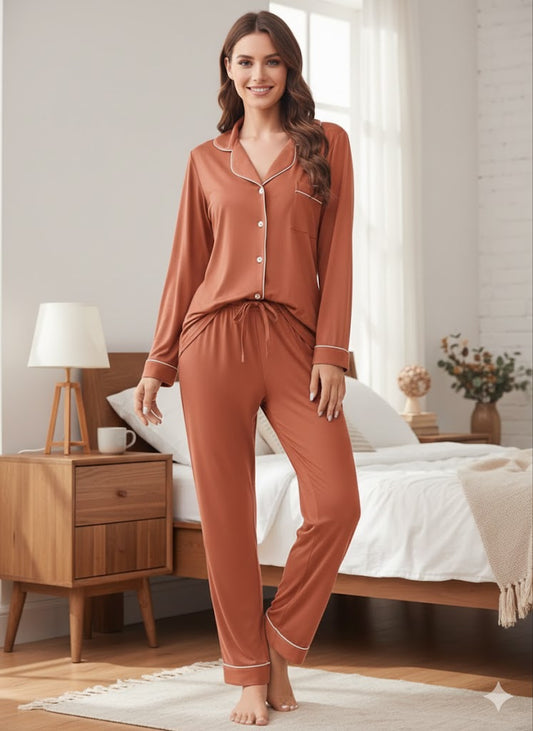 New Comfy Piping Style Cotton Jersey Nightsuit For Women - Comfy Nightwear